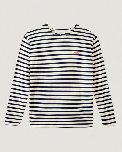 "amore" mens long sleeved colombier sailor shirt#color_ivory-navy