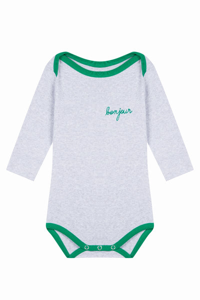 "bonjour" long-sleeved onesie idem ribs 1x1 tee kid#color_light-grey-green
