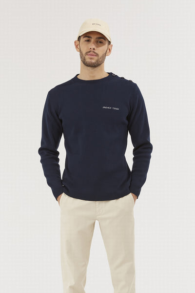 "french touch" verdeau sweater script bourd ldc cru off white#color_navy
