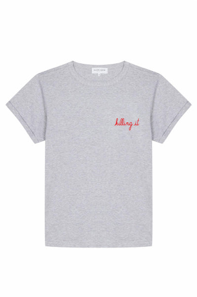 "killing it" poitou t-shirt cursive red 762#color_light-heather-grey
