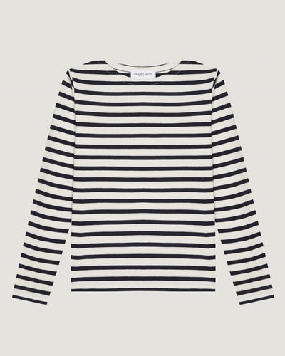 personalizable womens long sleeved colombier sailor shirt#color_ivory-navy