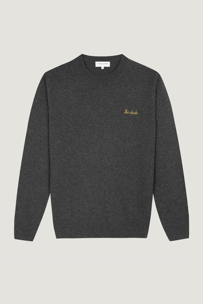 "the dude" grand cerf sweater cursive ocre 395#color_dark-grey