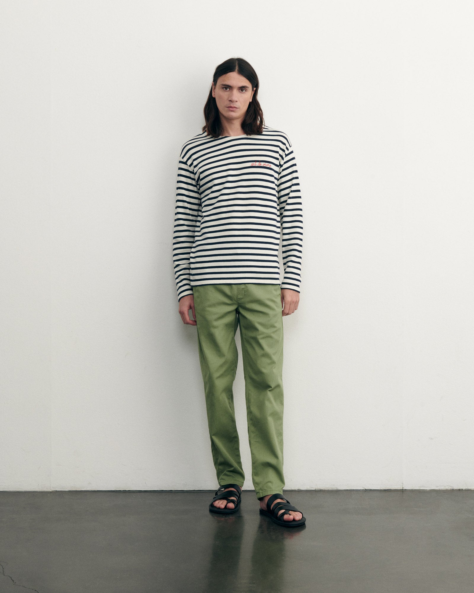 mens personalizable long sleeved colombier sailor shirt#color_ivory-navy