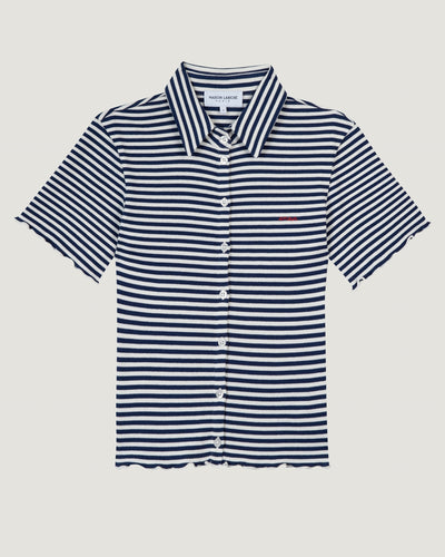 "amour" ribbed agar polo#color_off-white-navy