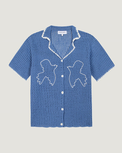 "birds" souchier crochet shirt#color_azur-blue