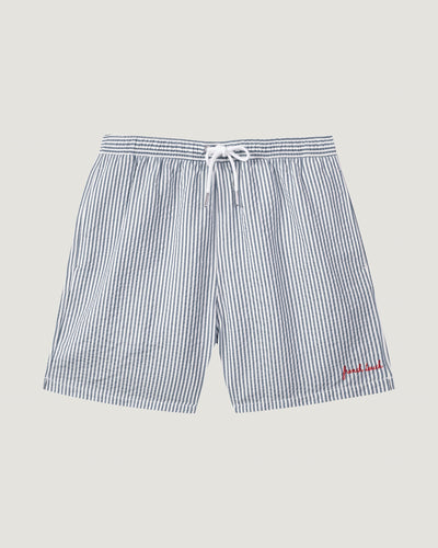 "french touch" maillot seersucker swim shorts#color_navy-white