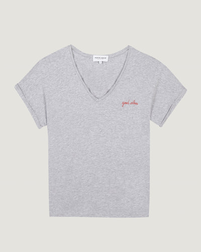 "good vibes" chateau t-shirt#color_light-heather-grey