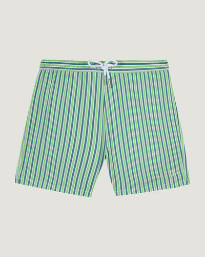 "out of office" maillot seersucker swim shorts#color_navy-white-green