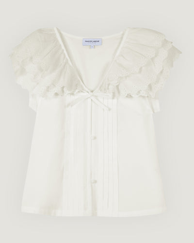 "peace" cheret poplin blouse#color_poplin-white