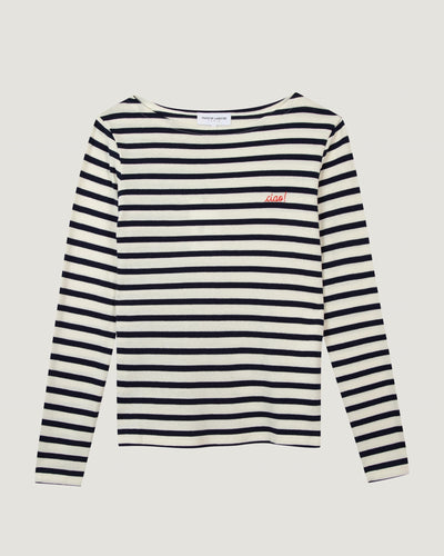 personalizable womens long sleeved colombier sailor shirt#color_ivory-navy