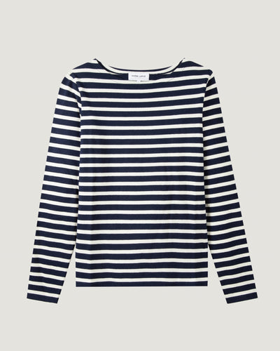 personalizable womens long sleeved colombier sailor shirt#color_navy-ivory