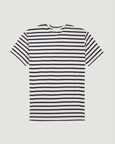 unisex personalizable short sleeved colombier sailor shirt#color_ivory-navy